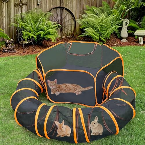 BNOSDM Outdoor Cat Enclosures Portable Cat Tent with Tunnel Foldable Pop Up Pet Laufstall Visual Mesh Playhouse for Indoor Cats and Small Animals von BNOSDM