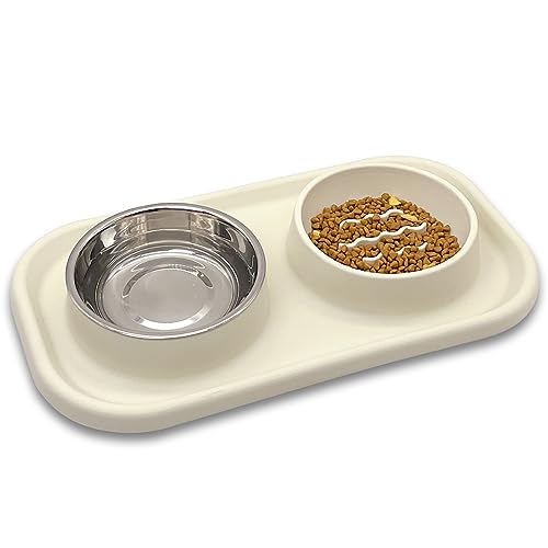 BNOSDM Slow Feeder Hundenäpfe aus Edelstahl mit auslaufsicherer Silikonmatte für Hundefutter und Wassernäpfe im Set, Haustier-Futterspender zum Verlangsamen des Fressens für Katzen, kleine, von BNOSDM