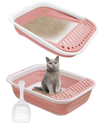 BNOSDM Zusammenklappbare kleine Katzentoilette für Kätzchen, offene Töpfchenpfanne, faltbare Katzentoilette mit Schaufel, Senioren, Kätzchen, spritzwassergeschützt, wasserdicht für kleine Katzen von BNOSDM