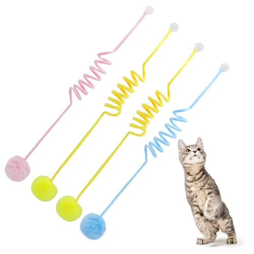 4 Stück Katzenspielzeug, Katzenspielzeug Hängende Türrahmen, Teaser Katze Spielzeug Hüpfendes Einziehbares, Interaktives Katzenspielzeug mit Frühling, für Katzenauslauf, Dekompression, Spiele von BNOYONERAS