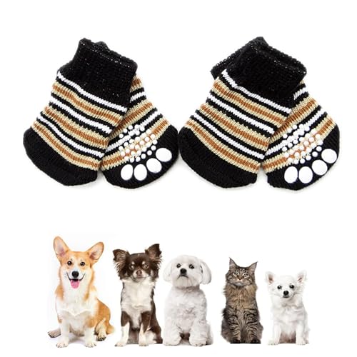 4 Stück rutschfeste Hundesocken, Weihnachts-Hundesocken, rutschfeste Strick-Hundesocken, Haustierpfotenschutz, Welpen, Katze, Socken mit Gummiverstärkung, Weihnachtssocken für Haustiere im von BNOYONERAS