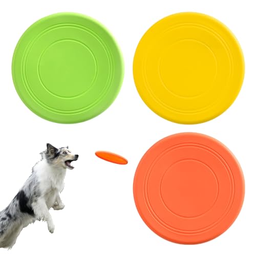 BNOYONERAS 3 Stück Frisbee Hund, Hundefrisbee, Gummi Frisbee, Hunde Scheiben, Hundespielzeug Frisbee, Wurfring, Disc, Hunde-Frisbee aus Natürlichem Kautschuk für Land und Wasser(Grün+Orange+Gelb) von BNOYONERAS