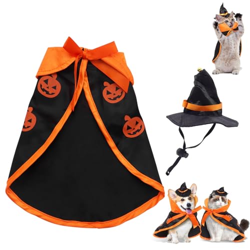 Halloween Haustier Kostüm, Kostüm Hund Katze Hexenhut Dekorationen, Halloween Hund Katze Kostüm Umhang, Haustier Halloween Kostümiert Kap, Halloween Hund Kostüm, Haustiere Katze Umhang Hut von BNOYONERAS