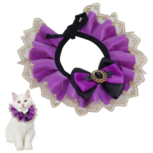 Halloween Hundehalsband,Haustier-Spitzenschal,Bequemes Halloween-Haustierhalsband,Halloween Haustier Schal,Halloween Partys Haustiere Kostümzubehör für Hunde Kleine Mittel Hunde, Hals 25-30cm (Lila) von BNOYONERAS