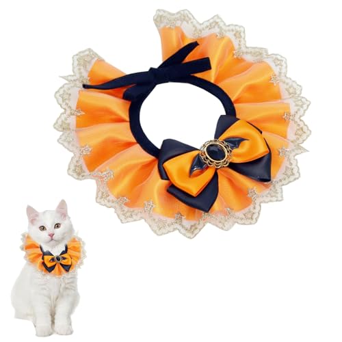 Halloween Hundehalsband,Haustier-Spitzenschal,Bequemes Halloween-Haustierhalsband,Halloween Haustier Schal,Halloween Partys Haustiere Kostümzubehör für Hunde Kleine Mittel Hunde, Hals 25-30cm (Orange) von BNOYONERAS