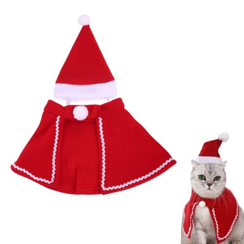 Haustier Weihnachtsumhang und Hut Haustier Katze Weihnachtsmann Hut Weihnachten Outfit Verstellbares Weihnachtskostüm für Katze Welpe Geschenk Niedliches Outfit für Weihnachten Welpen Katze Party von BNOYONERAS