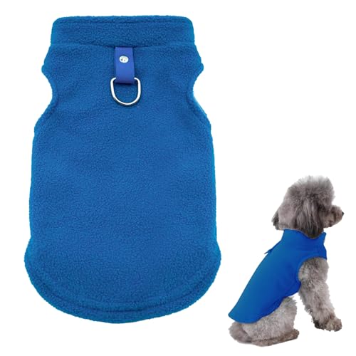 Hundepullover Fleece Kleine Hunde Hundepullover für Kleine Hunde Hundepullover Fleece Weste Haustier Hund Warm Mantel Warme Hundekleidung für Kleine, Mittlere und Große Hunde, mit D-Ringe, Blau, L von BNOYONERAS