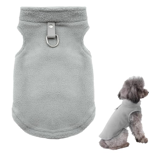 Hundepullover Fleece Kleine Hunde Hundepullover für Kleine Hunde Hundepullover Fleece Weste Haustier Hund Warm Mantel Warme Hundekleidung für Kleine, Mittlere und Große Hunde, mit D-Ringe, Grau, L von BNOYONERAS