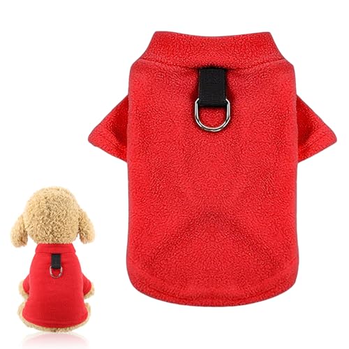 Hundepullover Fleece Kleine Hunde Hundepullover für Kleine Hunde Hundepullover Fleece Weste Haustier Hund Warm Mantel Warme Hundekleidung für Kleine, Mittlere und Große Hunde, mit D-Ringe, Rot, 2XL von BNOYONERAS