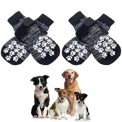 Indoor Anti-Rutsch Socken für Hunde, Anti-Rutsch Hundesocken mit Klettverschluss, Anti-Rutsch Socken für Hunde, Weicher Verstellbarer Haustierpfoten Schutz auf Hartholzboden, Atmungsaktiv Warme, (M) von BNOYONERAS