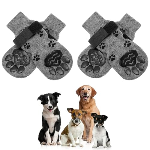 Indoor Anti-Rutsch Socken für Hunde, Anti-Rutsch Hundesocken mit Klettverschluss, Anti-Rutsch Socken für Hunde, Weicher Verstellbarer Pfotenschutz für Kleine Mittlere und Große Hunde, Warme, (M) von BNOYONERAS