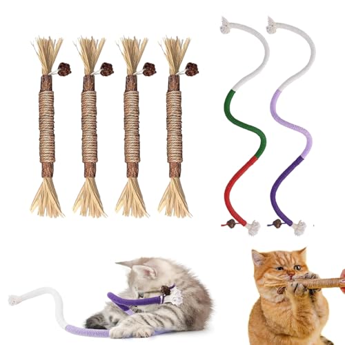 Katzenminze Sticks Katzenminze Spielzeug Katze Seil Spielzeug Katzen Zahnpflege Spielzeug Matatabi Katzensticks Matatabi Katze Kauspielzeug 4 Knabberstangen Katze mit 2 Katzenminze Spielzeug Beißseil von BNOYONERAS