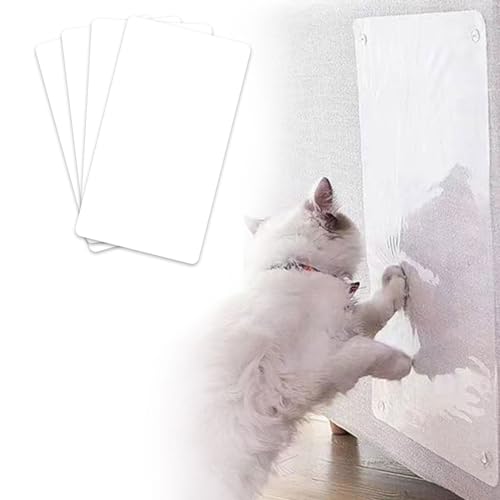 Kratzschutz Katze Tape, Katze Kratzschutz, Kratzfolie Katzen Selbstklebend, Kratzfolie Anti Kratz Tape 15x30cm, Selbstklebend Kratzschutzfolie Transparent für Sofa, Möbel, Wand, Tür Tisch, 4 Stück von BNOYONERAS