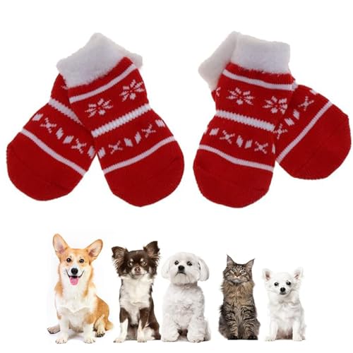 Rutschfeste Hundesocken, Weihnachtssocken, rutschfeste gestrickte Hundesocken, Haustierpfotenschutz, Welpen, Katze, Socken mit Gummiverstärkung, Weihnachtssocken für Haustiere im Innenbereich, rote von BNOYONERAS