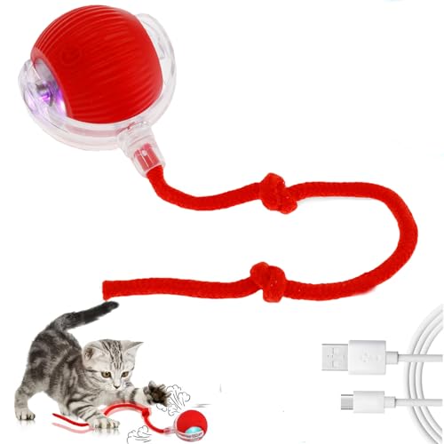 BOBASH Interaktives Hundespielzeug Ball mit Schnur, Rolling Ball Magie-Ball, Katzenspielzeug Elektrisch mit USB Aufladbar, Hundeball Elektrisch, Interactive Cat Toys Rolling Ball für Katzen Hunde von BOBASH