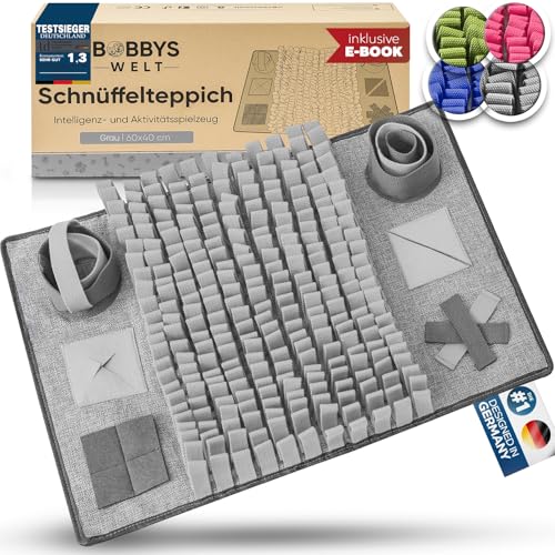 BOBBYS WELT® Schnüffelteppich [Testsieger] für Hunde & Katzen + GRATIS E-Book - Interaktives bissfestes Hundespielzeug - Intelligenzspielzeug zur Förderung und Auslastung - Denkspielzeug | Grau von BOBBYS WELT