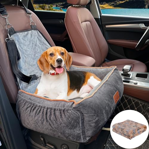 BOCHAO Hunde-Autositz für kleine, mittelgroße Hunde, multifunktionales Hundebett mit Aufbewahrungstasche, bequem und sicher, vollständig abnehmbar/waschbar, mit Hundedecke (Grau) von BOCHAO