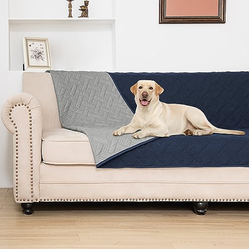 BOCTOPUG Hundebett-Bezug für Haustiere, Decken, Teppich-Pads für Couchschutz, wasserdichte Bettbezüge, Hundedecke, Möbelschutz, wiederverwendbare Wickelunterlage (Marineblau + Hellgrau, 208,3 x 208,3 von BOCTOPUG