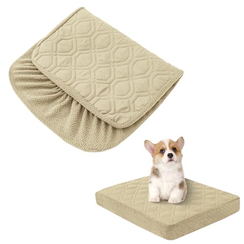 BOCTOPUG Hundebettbezüge, waschbar, wasserdicht, gesteppt, wasserabsorbierend, für Hunde und Katzen, Bezug nur 76,2 x 50,8 x 15,2 cm, Beige von BOCTOPUG