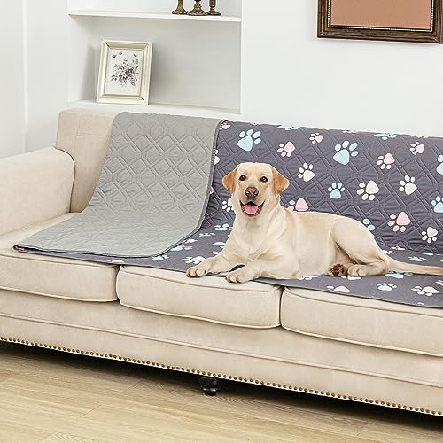 Hundebett-Abdeckung für Haustiere, Decken, Teppich-Pads für Couch-Schutz, wasserdichte Bettbezüge, Hundedecke, wiederverwendbare Wickelunterlage (dunkelgrau + bunte Pfote, 157.5x208.3 cm) von BOCTOPUG