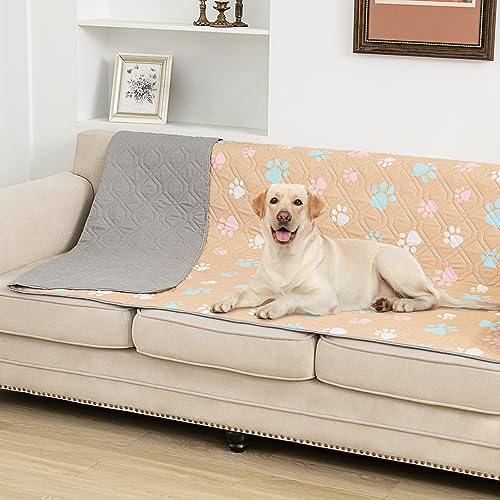 Hundebett-Bezug für Haustiere, Decken, Teppich-Pads für Couch-Schutz, wasserdichte Bettbezüge, Hundedecke, Möbelschutz, wiederverwendbare Wickelunterlage (Gelb + bunte Pfoten, 132,1 x 208,3 cm) von BOCTOPUG