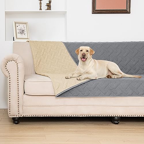 Hundebettbezug für Haustiere, Decken, Teppich-Pads für Couch, Schutz, wasserdichte Bettbezüge, Hundedecke, Möbelschutz, wiederverwendbare Wickelunterlage (Dunkelgrau + Beige, 157,5 x 208,3 cm) von BOCTOPUG