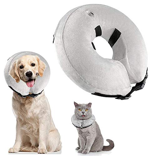 BOENTA Aufblasbar Halsband für Haustier Trichter Hund Einstellbare Haustiere Kegel Recovery Collar Cone für Wunden Bequemer Haustier-Kragen-Kegel Gray,XL von BOENTA