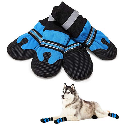 BOENTA Hundeschuhe Pfotenschutz Für Hunde Wasserdicht Hundeschuhe Sommer Hund Regenstiefel rutschfeste Hundesocken Hundeschuhe Für Große Hunde Hundeschuhe rutschfest Blue,m von BOENTA