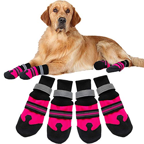 BOENTA Hundeschuhe Pfotenschutz Für Hunde Wasserdicht Hundeschuhe Sommer Hund Regenstiefel rutschfeste Hundesocken Hundeschuhe Für Große Hunde Hundeschuhe rutschfest pink,l von BOENTA