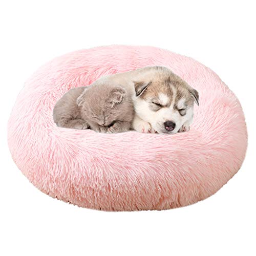 BOENTA hundebetten katzenbett Katzen Donut Bett Hundekissen Donut Hundebett Kätzchenbett Flauschiges Katzenbett Flauschiges Hundebett Kleines Katzenbett Light pink,40cm/15.75in von BOENTA