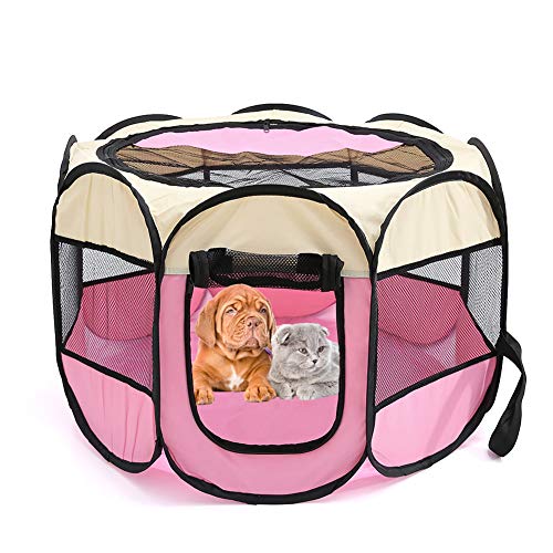 BOENTA welpenlaufstall laufstall Katze Kaninchenlauf drinnen Katzenlaufstall Hundestift Indoor Rabbit Pen Kätzchen Pen Laufstall für Welpen beige&pink von BOENTA