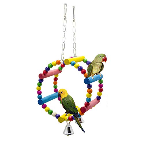 ppactvo Vogelspielzeug Papagei Spielzeug Round Swing Birds Toys Bunte HöLzerne Riesenradspielzeuge FüR VöGel Papagei Swing Toys FüR Papageien Aras Love Birds Kanarische Finken Nymphensittiche von BOENTA