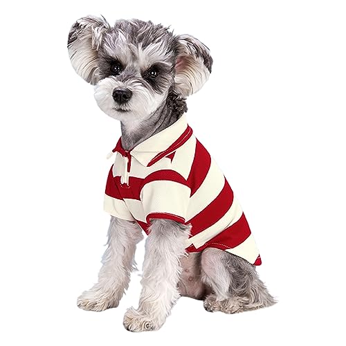 Hundebekleidung für kleine Haustiere, gestreiftes T-Shirt, Bichon, kurzärmelig, 2-Bein-Poloshirt, Welpen, Kleidung, Katzen-Outfits von BOGEEL