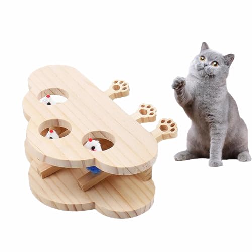 BOHJPIS Interaktives Katzenspielzeug Holz Spielzeug, Maulwurf Maus, Puzzle Box mit Spielzeugen für Katzen, Jagd, Spielen, Trainieren Kratzen 5 Löcher perfekt für Indoor-Übung und Spaß (02) von BOHJPIS