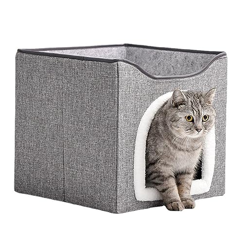 BOLAXHCA Doppelschichtiges Haustierbett für Katzen im Innenbereich, Überdachte Haustierhöhlenbetten und Möbel mit Kratzunterlage und Versteckter Hütte von BOLAXHCA