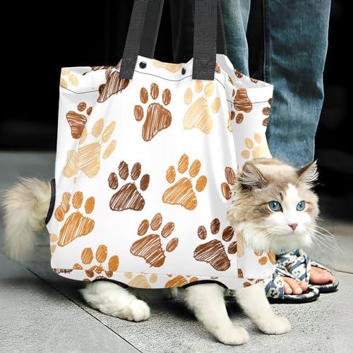 Haustier-Tragetasche mit Tierpfotenabdruck, Haustier-Reisetasche für Katzen und kleine Hunde, tragbare Tragetasche für kleine Hunde, Polyester-Tragetasche für Welpen und Kätzchen, 35,6 x 33 x 15,2 cm von BOLIMAO