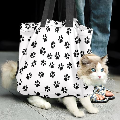 Haustier-Tragetasche mit Tierpfotenabdruck, Polyester, Tragetasche für Welpen und Kätzchen, Haustier-Reisetasche für Katzen und kleine Hunde, 35,6 x 33 x 15,2 cm von BOLIMAO