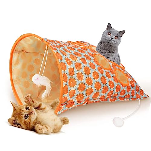 BOLORAMO Haustier-Bohreimer, Interaktives, Kratzfestes, Leichtes Katzen-Tunnel-Taschenspielzeug mit Katzen-Plüschbällen (Orange) von BOLORAMO