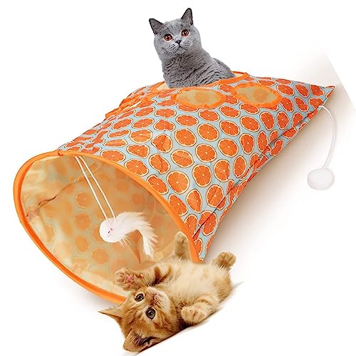 BOLORAMO Haustier-Bohreimer, Interaktives, Kratzfestes, Leichtes Katzen-Tunnel-Taschenspielzeug mit Katzen-Plüschbällen (Orange) von BOLORAMO