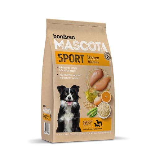 BONAREA Trockenfutter für Ausgewachsene Hunde - 10kg - Sport Reich an Frischem Fleisch - Hergestellt aus Tierischem Eiweiß, Getreide und Gemüse Intensive Körperliche Aktivität von BONAREA