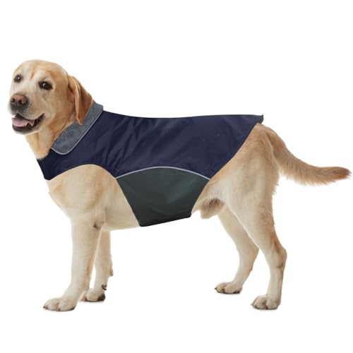 BONAWEN Winter-Hundemantel, 100 % wasserdicht, dicke Hundejacke für Labor, Pitbull, Dobermann, Standardpudel, Deutscher Schäferhund, Größe L, Marineblau von BONAWEN