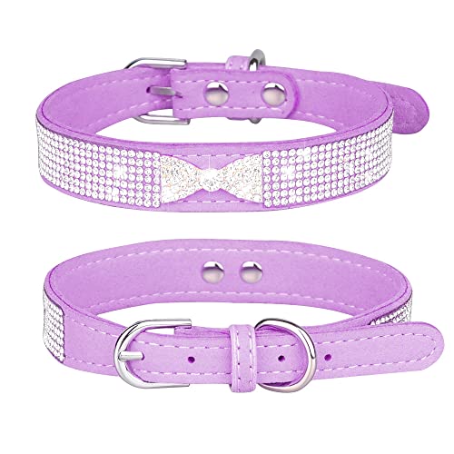 Bling Hundehalsband, Fliege, leichtes Strass-Welpenhalsband für kleine Welpen (Lila, S) von BONAWEN