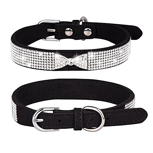 Bling Hundehalsband, Fliege, leichtes Strass-Welpenhalsband für kleine Welpen (Schwarz, S) von BONAWEN