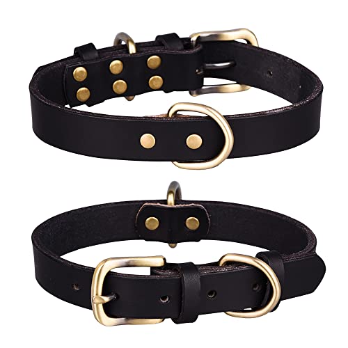 Hundehalsband aus echtem Leder, doppellagig, mit 2 D-Ringen für XLare, große, mittelgroße Hunde (Schwarz, XL) von BONAWEN