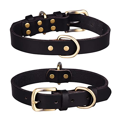 Hundehalsband aus echtem Leder mit doppelten D-Ringen, verstellbares Haustierhalsband für kleine, mittelgroße und große Hunde (schwarz, XL) von BONAWEN