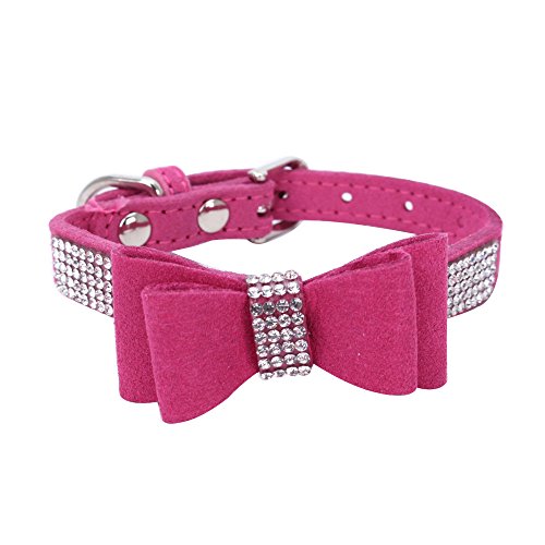 Kristall-Hundehalsband mit Fliege, weiches Welpen-Halsband für extra kleine, kleine, mittelgroße Hunde (Rose, Größe 2XS) von BONAWEN