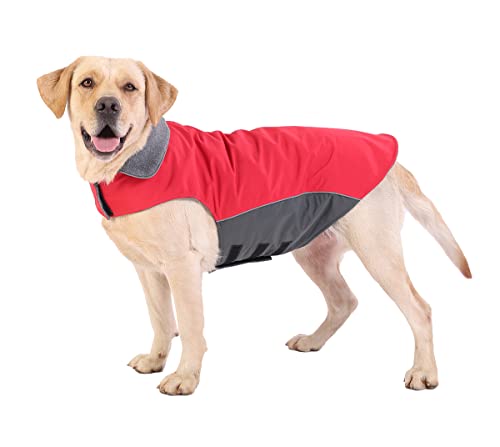 Winter-Hundemantel, 100 % wasserdicht, dicke Hundejacke für Labor, Pitbull, Dobermann, Standardpudel, Deutscher Schäferhund, großer Brot, Rot, Größe XXL von BONAWEN