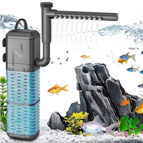 BONJUME Aquarium Filter, Aquarienfilter Einstellbarer 600L/H Aquarium Schwammfilter Innenfilter Mit SprüHstange 6W Leiser Aquarium Tauchfilter Wasserpumpe Filterpumpe Für Kleine Tank Bis Zu 150L von BONJUME