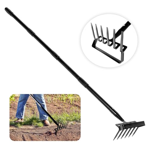 BONJUME Gartengeräte, 167CM Steigbügel Hacke Gartenhacke 6 Zinken Hula Hacker Unkrautharke Gartenrechen Gartenzubehör 2 in 1 Edelstahl Handheld Hula Hoes Garten Werkzeug Für Unkraut Lockerung Boden von BONJUME