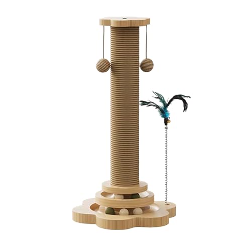 Katzenspielzeug, 4 in 1 Interaktives Katzenspielzeug Hölzernes mit 40cm-hoher Kratzsäule Katze Cat Sisal Seil Feder Hängenden Rasselbällen Kratzbaum Klein Stabil Katzen Kratzmöbel In Innenräumen von BONJUME